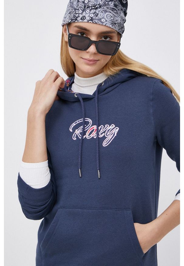 Roxy - Sukienka. Okazja: na co dzień. Typ kołnierza: kaptur. Kolor: niebieski. Wzór: aplikacja. Typ sukienki: proste. Styl: casual