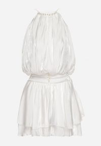 Born2be - Biała Wiskozowa Sukienka o Rozkloszowanym Kroju Bez Rękawów z Falbanami Soranvia. Okazja: na co dzień, na imprezę. Kolor: biały. Materiał: wiskoza. Długość rękawa: bez rękawów. Styl: casual, elegancki #7