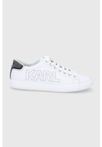 Karl Lagerfeld Buty skórzane kolor biały na płaskiej podeszwie. Nosek buta: okrągły. Zapięcie: sznurówki. Kolor: biały. Materiał: skóra. Obcas: na płaskiej podeszwie