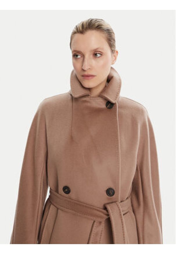 Weekend Max Mara Płaszcz wełniany Resina 2525016031 Brązowy Regular Fit. Kolor: brązowy. Materiał: wełna