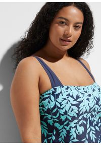 bonprix - Tankini (2 części) z szortami kąpielowymi. Kolor: niebieski. Długość rękawa: na ramiączkach. Wzór: aplikacja, nadruk. Styl: elegancki