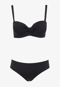 Born2be - Czarne Bikini Strój Kąpielowy Dwuczęściowy Biustonosz z Supełkiem i Figi Carinela. Kolor: czarny. Wzór: aplikacja #6