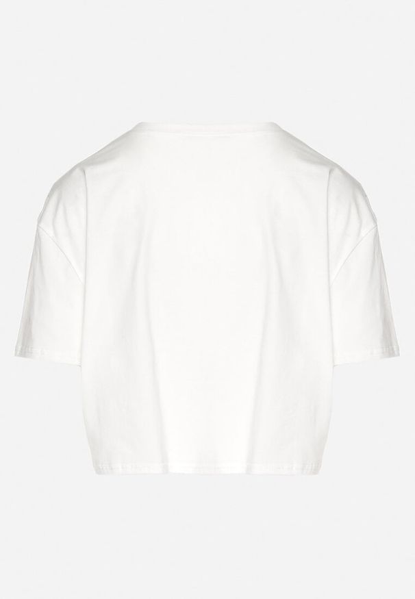 Born2be - Biały Bawełniany T-shirt Oversize o Krótkim Kroju z Napisem Sannelia. Okazja: na co dzień. Kolor: biały. Materiał: bawełna. Długość: krótkie. Wzór: napisy. Styl: casual