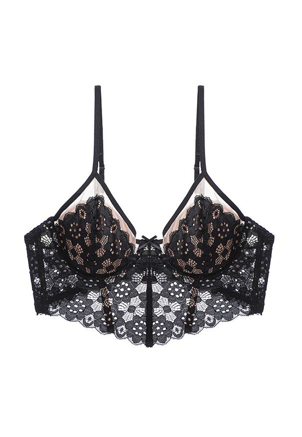 Intica - Braletka push-up z koronki elegancka biustonosz na co dzień Eliza. Kolor: czarny. Materiał: koronka. Rodzaj stanika: push-up. Wzór: koronka
