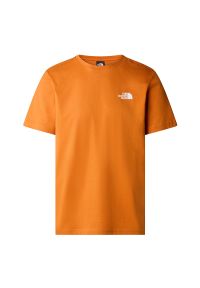 Koszulka The North Face Redbox 0A87NPPCO1 - pomarańczowa. Kolor: pomarańczowy. Materiał: bawełna. Długość rękawa: krótki rękaw. Długość: krótkie. Wzór: ze splotem