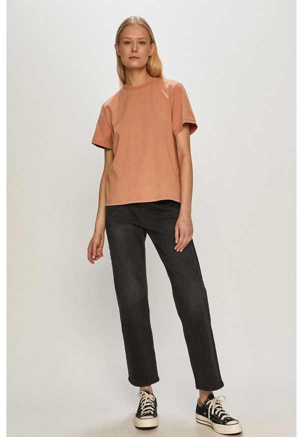 Dr. Denim - T-shirt. Kolor: różowy. Materiał: denim. Wzór: gładki