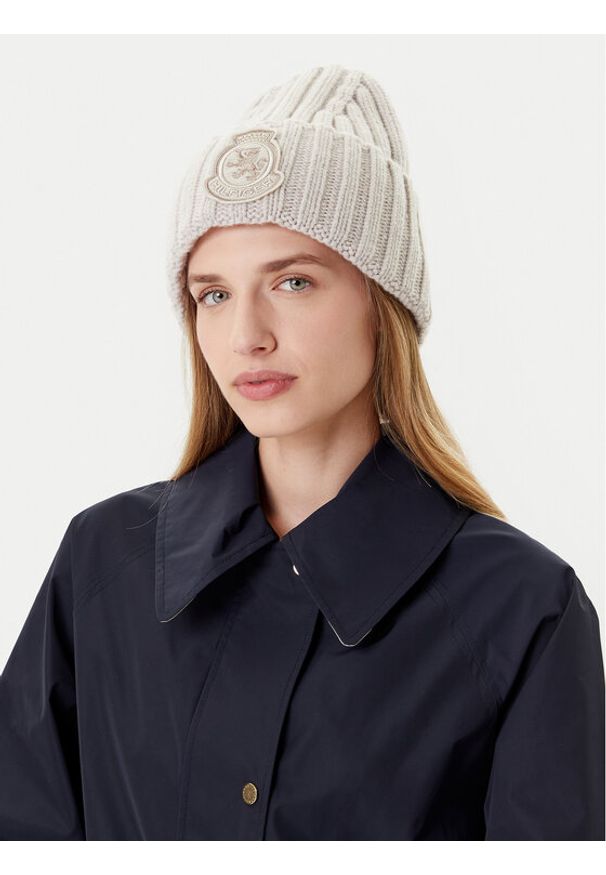 TOMMY HILFIGER - Tommy Hilfiger Czapka Th Crest Fluffy AW0AW18210 Écru. Materiał: wełna, materiał