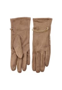 Brązowe Rękawiczki Glamour Damskie Armodo. Kolor: brązowy. Materiał: materiał. Sezon: zima. Styl: glamour #3