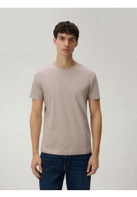 Reserved - T-shirt slim z bawełny pima - beżowy. Kolor: beżowy. Materiał: bawełna