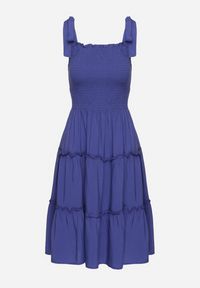 Born2be - Granatowa Rozkloszowana Sukienka z Wiskozą na Wiązanych Ramiączkach Aralisse. Okazja: na co dzień. Typ kołnierza: dekolt kwadratowy. Kolor: niebieski. Materiał: wiskoza. Długość rękawa: na ramiączkach. Typ sukienki: rozkloszowane. Styl: casual, klasyczny #7