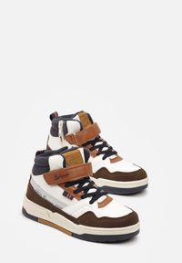 Born2be - Biało-Brązowe Płaskie Botki Sneakersy ze Sznurowaniem i Napisami Izalia. Nosek buta: okrągły. Zapięcie: zamek. Kolor: biały. Materiał: syntetyk, nubuk, materiał. Wzór: napisy. Styl: klasyczny #3