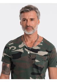 Ombre Clothing - T-shirt męski bawełniany V-NECK - khaki-camo V5 S1616 - XL. Kolor: brązowy. Materiał: bawełna #5