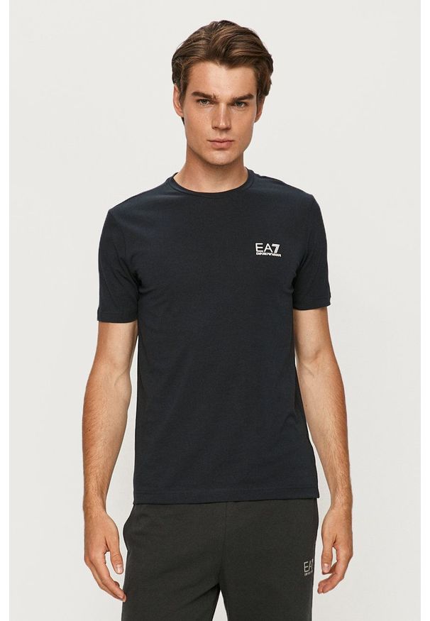EA7 Emporio Armani - T-shirt. Okazja: na co dzień. Kolor: niebieski. Materiał: dzianina. Wzór: nadruk. Styl: casual