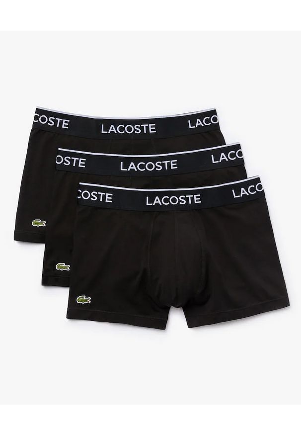Lacoste - LACOSTE - Czarne bokserki 3-pack. Kolor: czarny. Materiał: bawełna. Wzór: haft