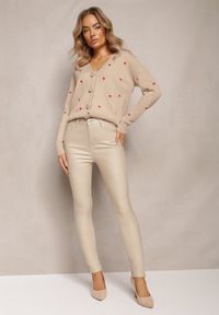 Renee - Jasnobeżowe Spodnie Skinny z Ekoskóry Zejomi. Stan: podwyższony. Kolor: beżowy. Materiał: skóra ekologiczna #4
