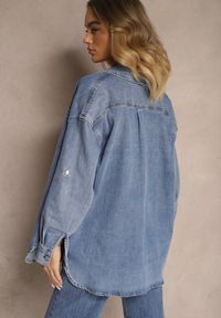 Renee - Niebieska Jeansowa Koszula z Wiskozą o Kroju Oversize Ulariela. Okazja: do pracy. Typ kołnierza: kołnierzyk klasyczny. Kolor: niebieski. Materiał: jeans, wiskoza. Styl: klasyczny, elegancki