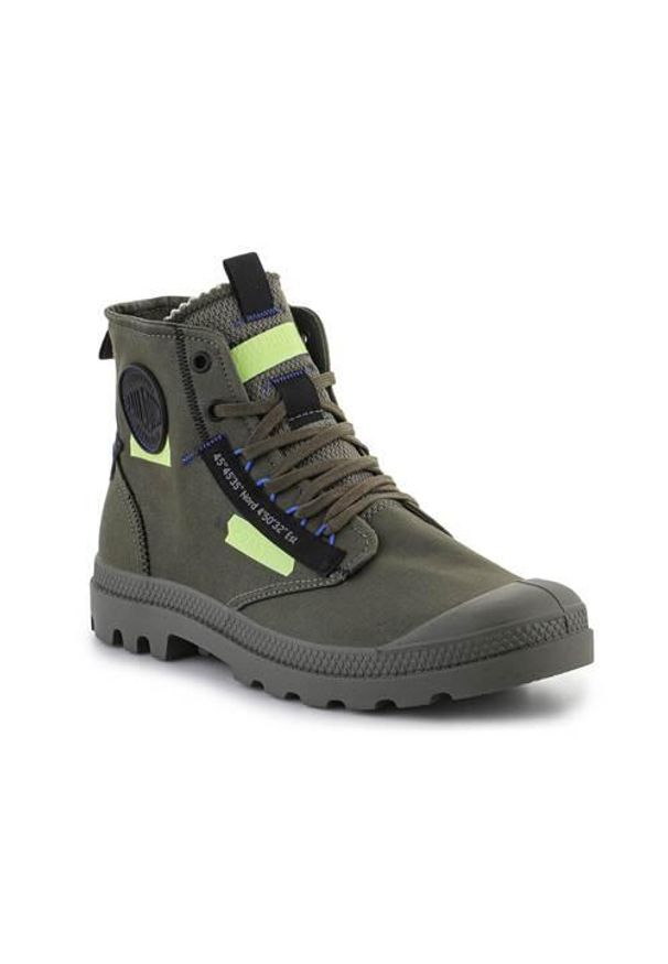 Buty do chodzenia unisex Palladium Pampa HI Recraft. Wysokość cholewki: za kostkę. Zapięcie: sznurówki. Kolor: zielony. Materiał: materiał, syntetyk, tkanina. Szerokość cholewki: normalna. Sport: turystyka piesza