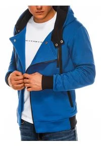 Ombre Clothing - Bluza męska rozpinana z kapturem B297 - niebieska - XXL. Typ kołnierza: kaptur. Kolor: niebieski. Materiał: dzianina, poliester, bawełna