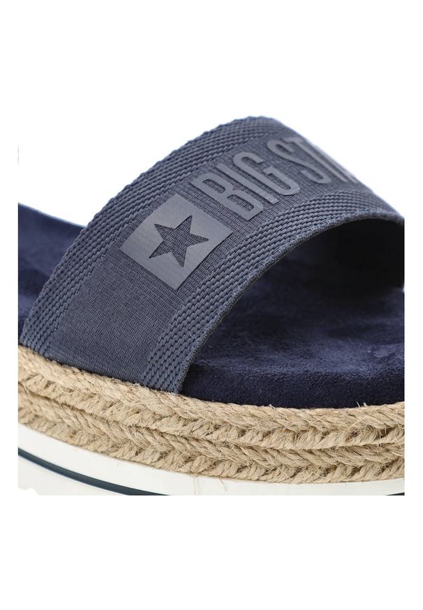 Big-Star - Granatowe Sandały Big Star Wygodne Buty Damskie. Okazja: na co dzień, na spacer. Zapięcie: pasek. Kolor: niebieski. Materiał: skóra ekologiczna, materiał. Szerokość cholewki: normalna. Wzór: paski. Sezon: lato. Styl: sportowy, casual, boho