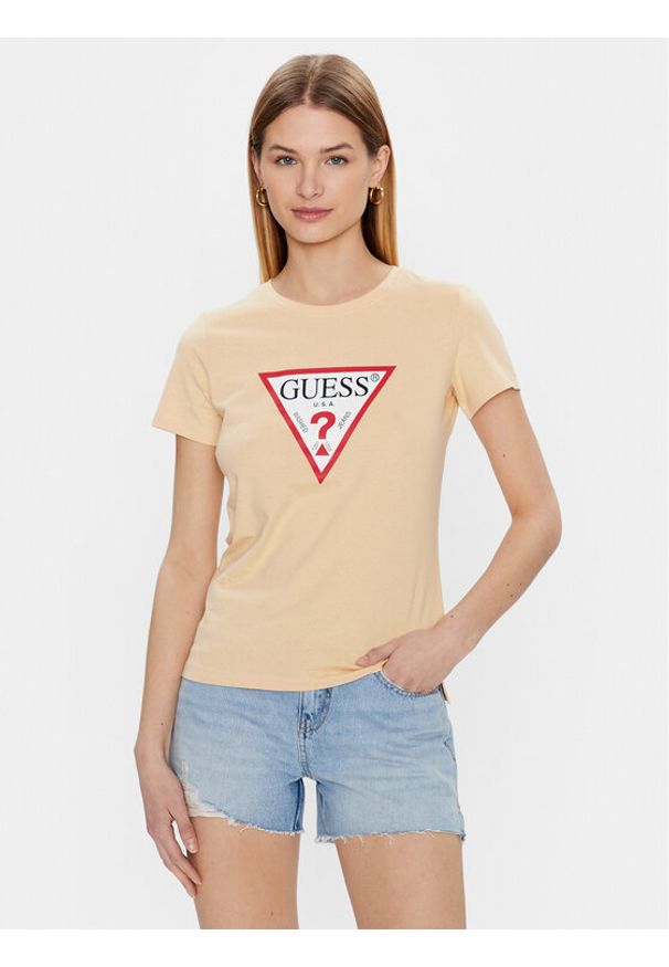 Guess T-Shirt Original W1YI1B I3Z11 Beżowy Regular Fit. Kolor: beżowy. Materiał: bawełna