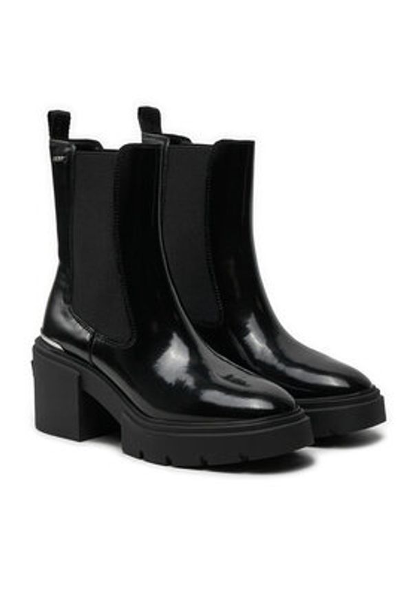 DKNY Botki Thana K4477867 Czarny. Kolor: czarny. Materiał: lakier, skóra