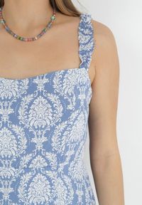 Born2be - Niebieska Sukienka Maxi z Wiskozy na Ramiączkach z Cienkimi Gumkami i Rozcięciem Aviga. Kolor: niebieski. Materiał: wiskoza. Długość rękawa: na ramiączkach. Długość: maxi #3