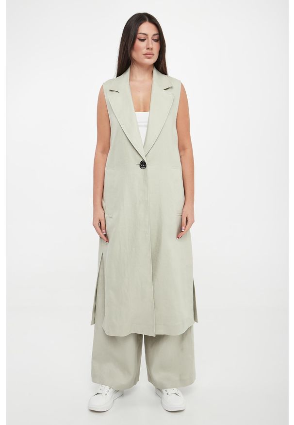 Armani Exchange - Kamizelka damska długa lniana ARMANI EXCHANGE. Materiał: len. Długość: długie