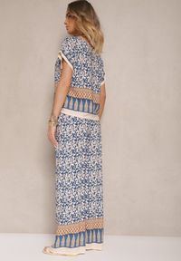 Renee - Niebieski Komplet z Bawełny w Print Boho Szerokie Spodnie i Koszulka Telanitha. Kolor: niebieski. Materiał: bawełna. Wzór: nadruk #3
