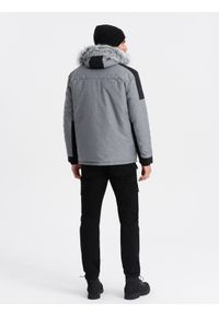 Ombre Clothing - Zimowa kurtka męska z regulowanym kapturem z odpinanym futerkiem - szaro-czarna V1 OM-JAHP-0144 - XXL. Kolor: szary. Materiał: futro. Sezon: zima #8