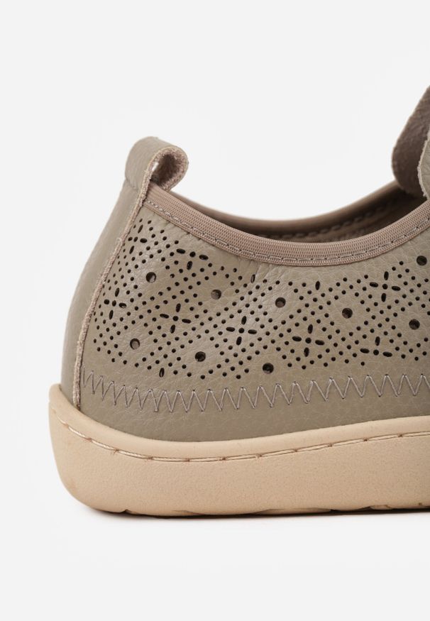 Born2be - Szare Skórzane Tenisówki z Ażurową Cholewką Nesseli. Okazja: do pracy, na co dzień, na spacer. Kolor: szary. Materiał: skóra. Szerokość cholewki: normalna. Wzór: ażurowy. Styl: boho, casual