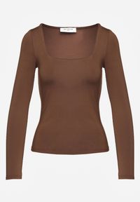 Renee - Brązowa Bluzka Longsleeve z Wiskozą i Kwadratowym Dekoltem Seliusei. Typ kołnierza: dekolt kwadratowy. Kolor: brązowy. Materiał: wiskoza, dzianina. Długość rękawa: długi rękaw. Długość: długie. Styl: klasyczny #8