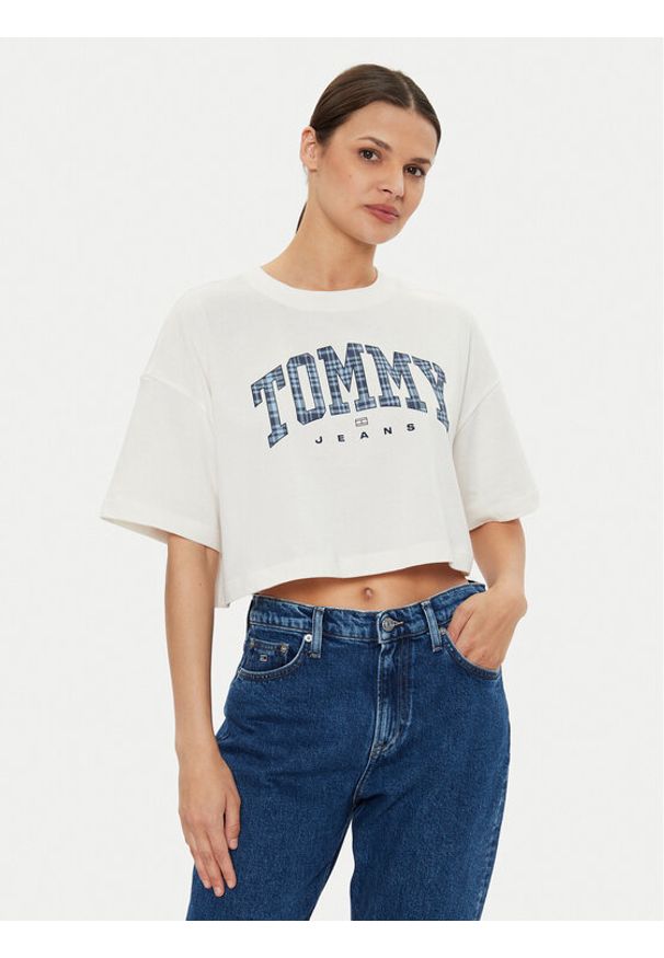 Tommy Jeans T-Shirt DW0DW18420 Écru Oversize. Materiał: bawełna