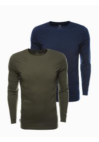 Ombre Clothing - Zestaw longsleeve męski z długim rękawem 2-pak - mix V7 - Rozmiar: XXL. Kolor: zielony. Materiał: skóra, materiał, bawełna. Długość rękawa: długi rękaw. Długość: długie. Wzór: gładki, aplikacja, jednolity