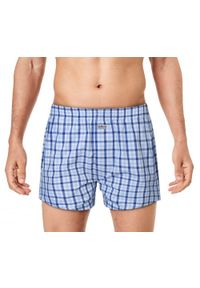 Męskie Bokserki Bawełniane - Pako Jeans - Biało-Niebieska Kratka. Kolor: wielokolorowy. Materiał: bawełna. Wzór: kratka #2