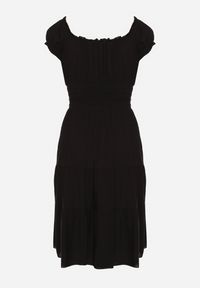 Born2be - Czarna Bawełniana Rozkloszowana Sukienka z Guzikami i Bufiastymi Rękawami Annivi. Okazja: na co dzień. Kolor: czarny. Materiał: bawełna. Styl: casual, elegancki, klasyczny #5