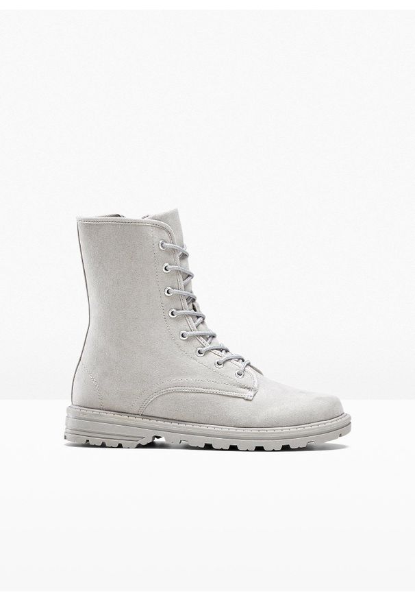 bonprix - Botki sznurowane z profilowaną podeszwą. Kolor: szary