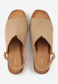 Born2be - Ciemnobeżowe Sandały VICES na Obcasie i Platformie z Imitacji Drewna Ilda. Okazja: na spacer, na co dzień, do pracy. Zapięcie: pasek. Kolor: beżowy. Obcas: na obcasie. Styl: casual, klasyczny. Wysokość obcasa: średni #9