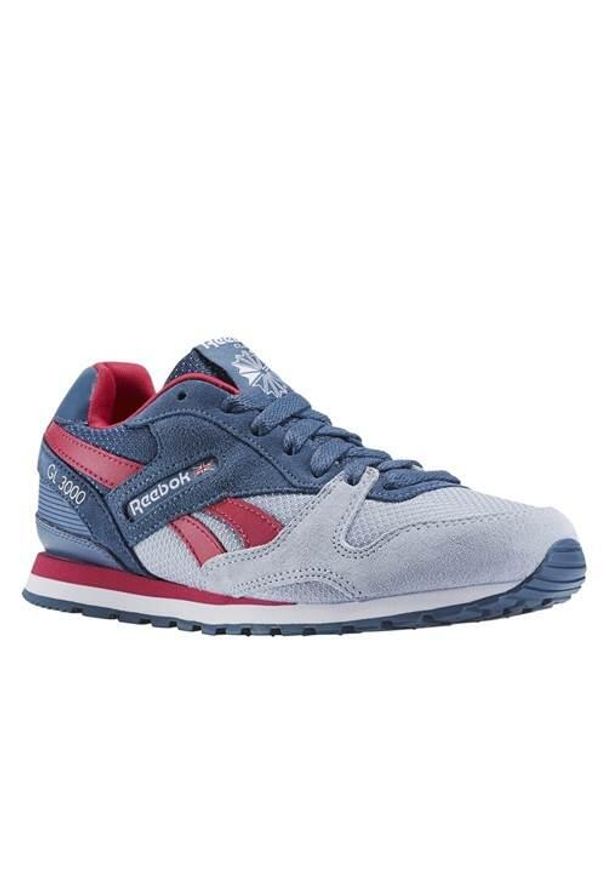 Buty do chodzenia dla dzieci Reebok GL 3000 SP. Zapięcie: sznurówki. Kolor: różowy, niebieski, wielokolorowy. Materiał: skóra, tkanina, materiał. Szerokość cholewki: normalna. Sport: turystyka piesza