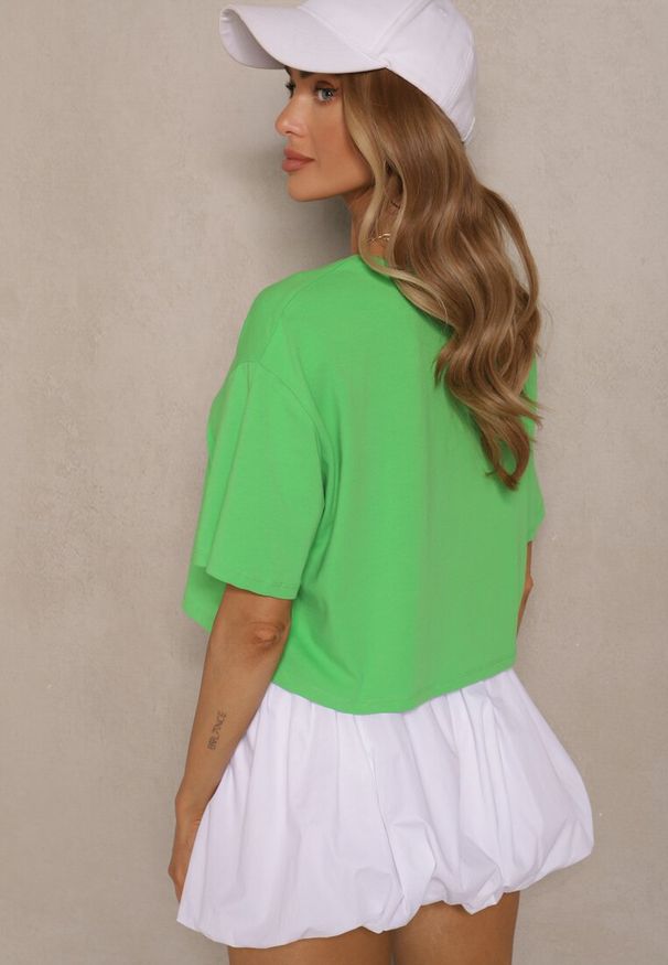 Renee - Jasnozielony T-shirt o Fasonie Cropped Oversize Brighta. Kolor: zielony. Materiał: jeans