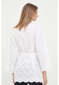 United Colors of Benetton marynarka bawełniana kolor biały niezapinana. Kolor: biały. Materiał: bawełna. Wzór: haft #3