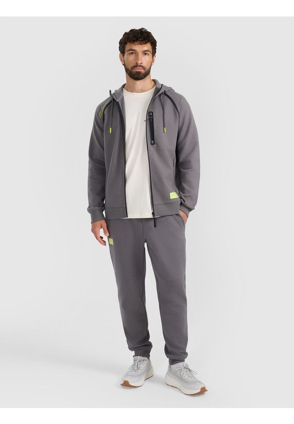 4f - 4F Bluza dresowa rozpinana z kapturem męska - szara M. Okazja: na co dzień. Typ kołnierza: kaptur. Kolor: szary. Materiał: dresówka. Wzór: nadruk. Styl: casual