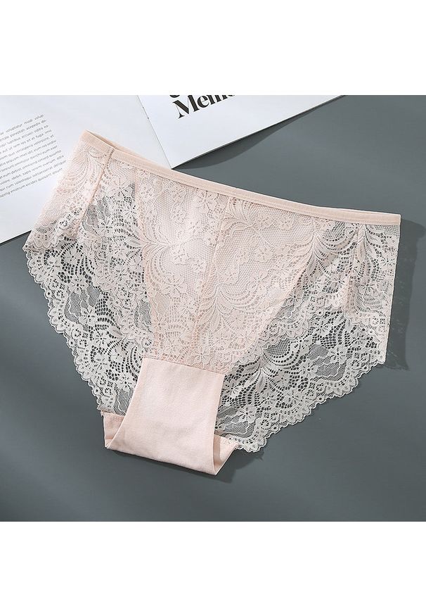 Intica - Majtki bezszwowe z koronką średni stan eleganckie codzienne Saimira. Kolor: beżowy. Materiał: koronka. Wzór: koronka