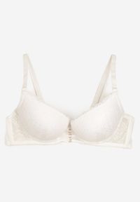 Renee - Jasnobeżowy Elegancki Biustonosz z Koronką i Zapięciem na Haftki Mairiel. Kolor: beżowy. Materiał: koronka. Wzór: koronka