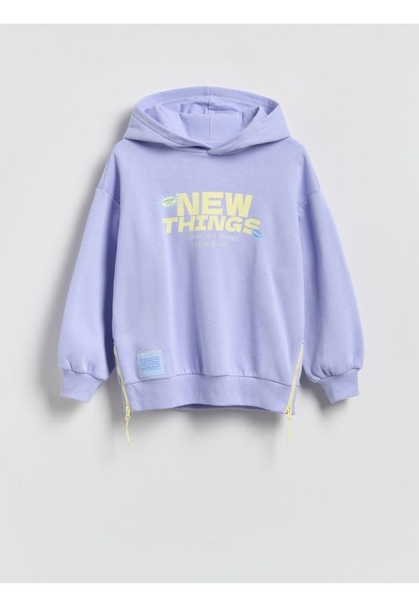 Reserved - Bawełniana bluza z kapturem - jasnoniebieski. Typ kołnierza: kaptur. Kolor: niebieski. Materiał: bawełna