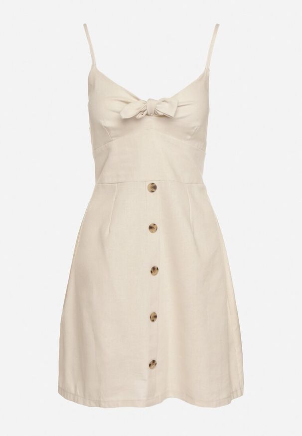 Born2be - Beżowa Sukienka Unneeded. Okazja: na randkę, na imprezę. Kolor: beżowy. Długość rękawa: na ramiączkach. Wzór: aplikacja. Typ sukienki: rozkloszowane. Styl: wakacyjny. Długość: mini