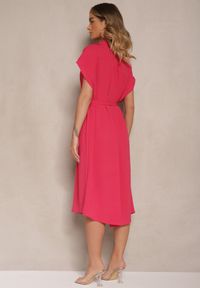 Renee - Różowa Pudełkowa Sukienka z Bawełną i Paskiem Savorienne. Okazja: na co dzień. Kolor: czerwony. Materiał: bawełna. Styl: casual, elegancki #5