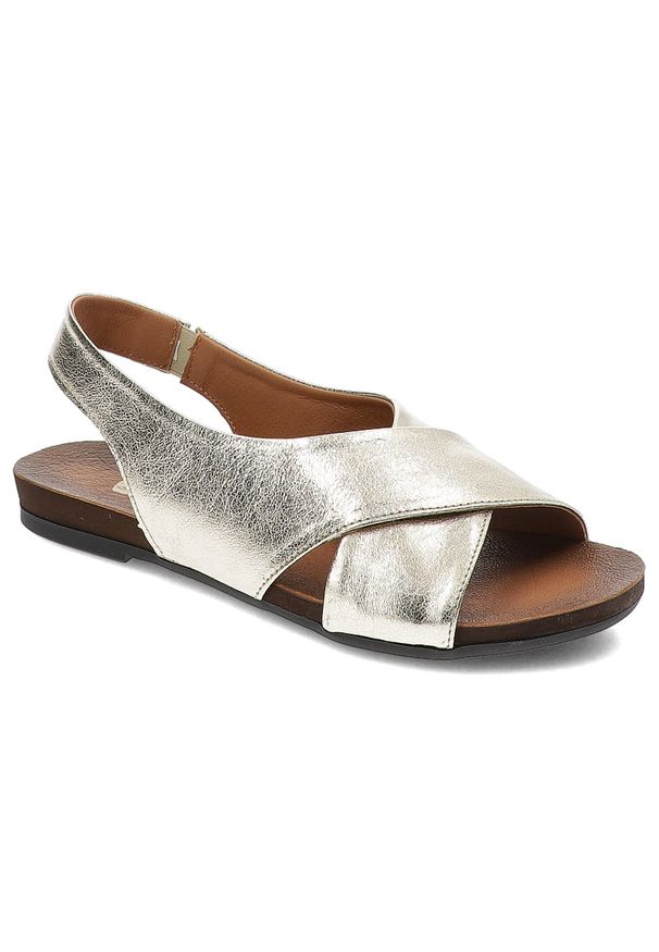 Złote Sandały Armodo Modne Obuwie Damskie. Okazja: na co dzień. Kolor: złoty. Materiał: skóra. Sezon: lato. Obcas: na płaskiej podeszwie. Styl: casual