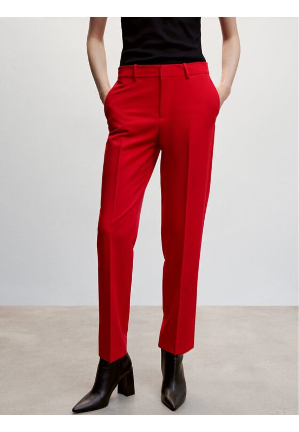 mango - Spodnie materiałowe Mango. Kolor: czerwony. Materiał: materiał