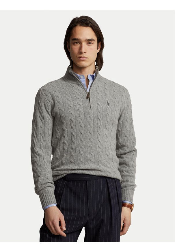 Polo Ralph Lauren Sweter 710876766008 Szary Regular Fit. Typ kołnierza: polo. Kolor: szary. Materiał: wełna