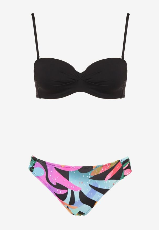 Born2be - Czarne Bikini Biustonosz z Marszczeniem i Majtki Figi Efrileia. Kolor: czarny. Wzór: ażurowy